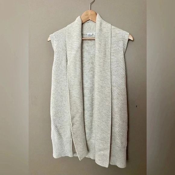 GAP open cardigan sweater shawl collar textured cream ivory cotton women’s sz M - Picture 9 of 15